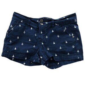 Wallflower Womens Short Shorts Size 7 Nautical Navy Blue Anchor Sailboat Casual